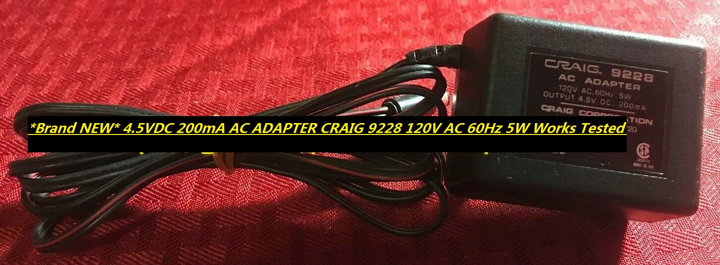 *Brand NEW* 4.5VDC 200mA AC ADAPTER CRAIG 9228 120V AC 60Hz 5W Works Tested Power Supply